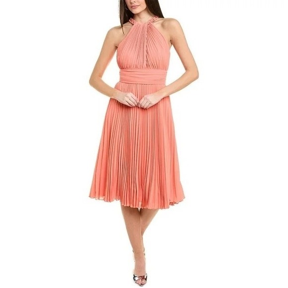Ungaro NWT Amanda Pleated Midi Dress in Petal Pink/Peach Size Small‎ MSRP $795 - Picture 2 of 7